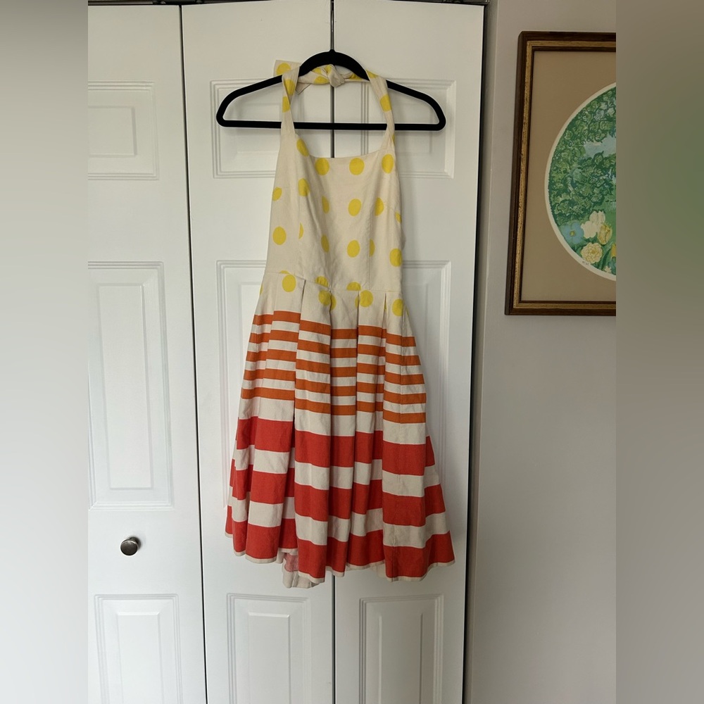 H&M Women’s Sz 6 Cream Yellow Orange Summery Polka Dot Retro Mod Inspired Dress
